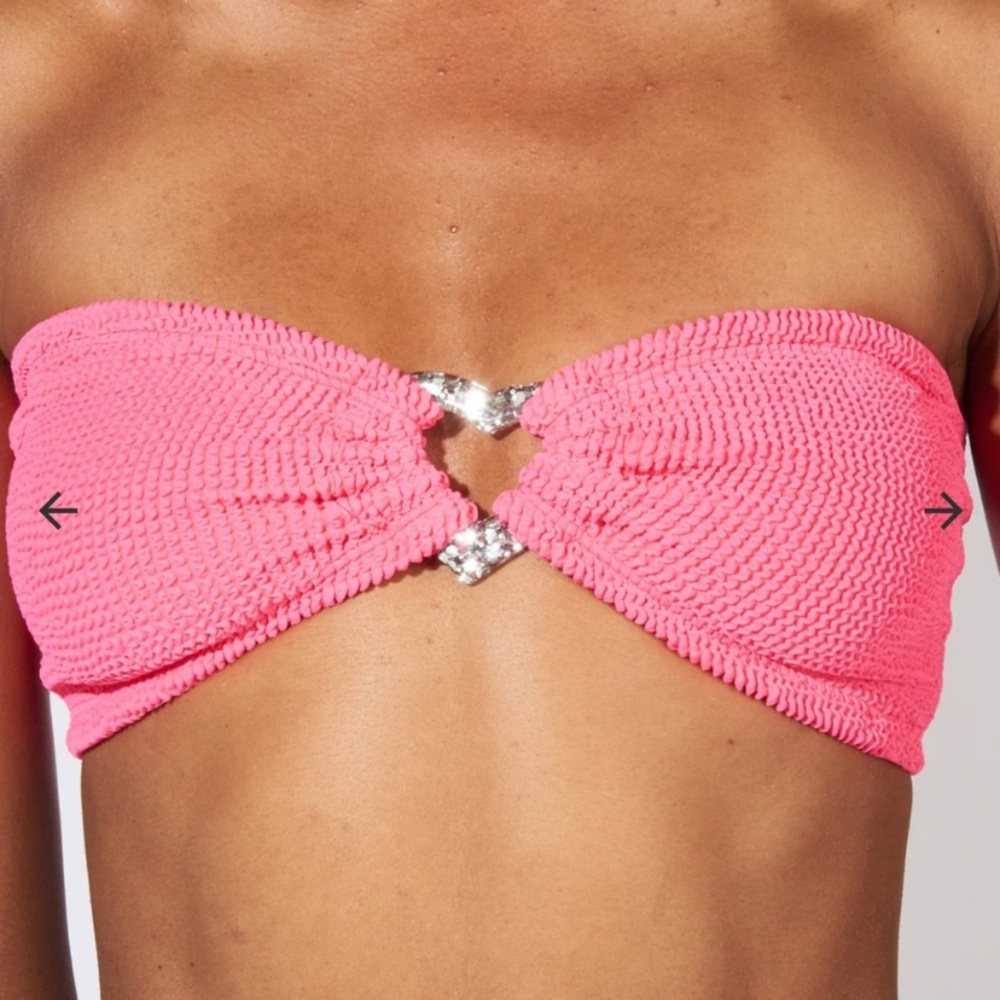 NWT Hunza g nicole embellished crinkle bikini in hot pinkl - Picture 4 of 10